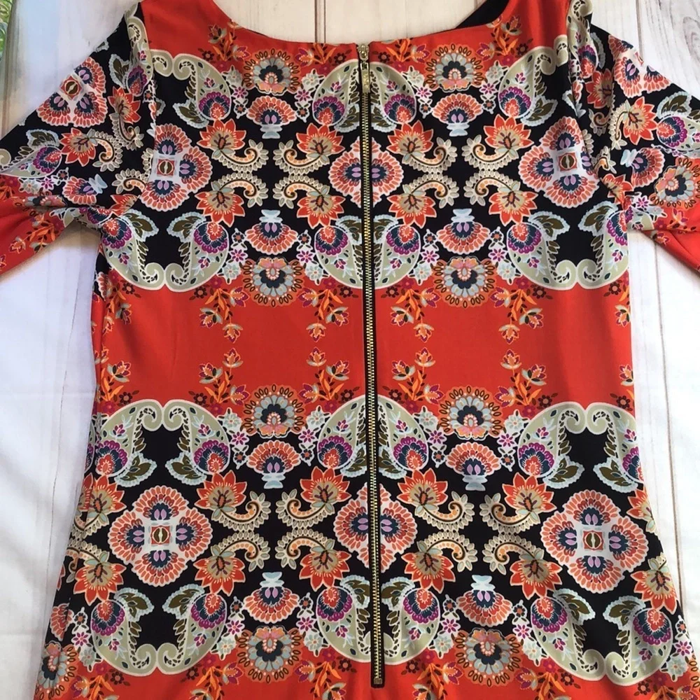 ELIZA J Floral Print Short Sleeve Dress Bateau Neckline Zip Back Women’s 8 NWOT